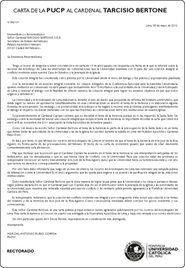 Textos Pucp Carta De La Pucp Al Cardenal Tarcisio Bertone