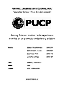 Textos Pucp Arena Y Esteras An Lisis De La Experiencia Est Tica En Un